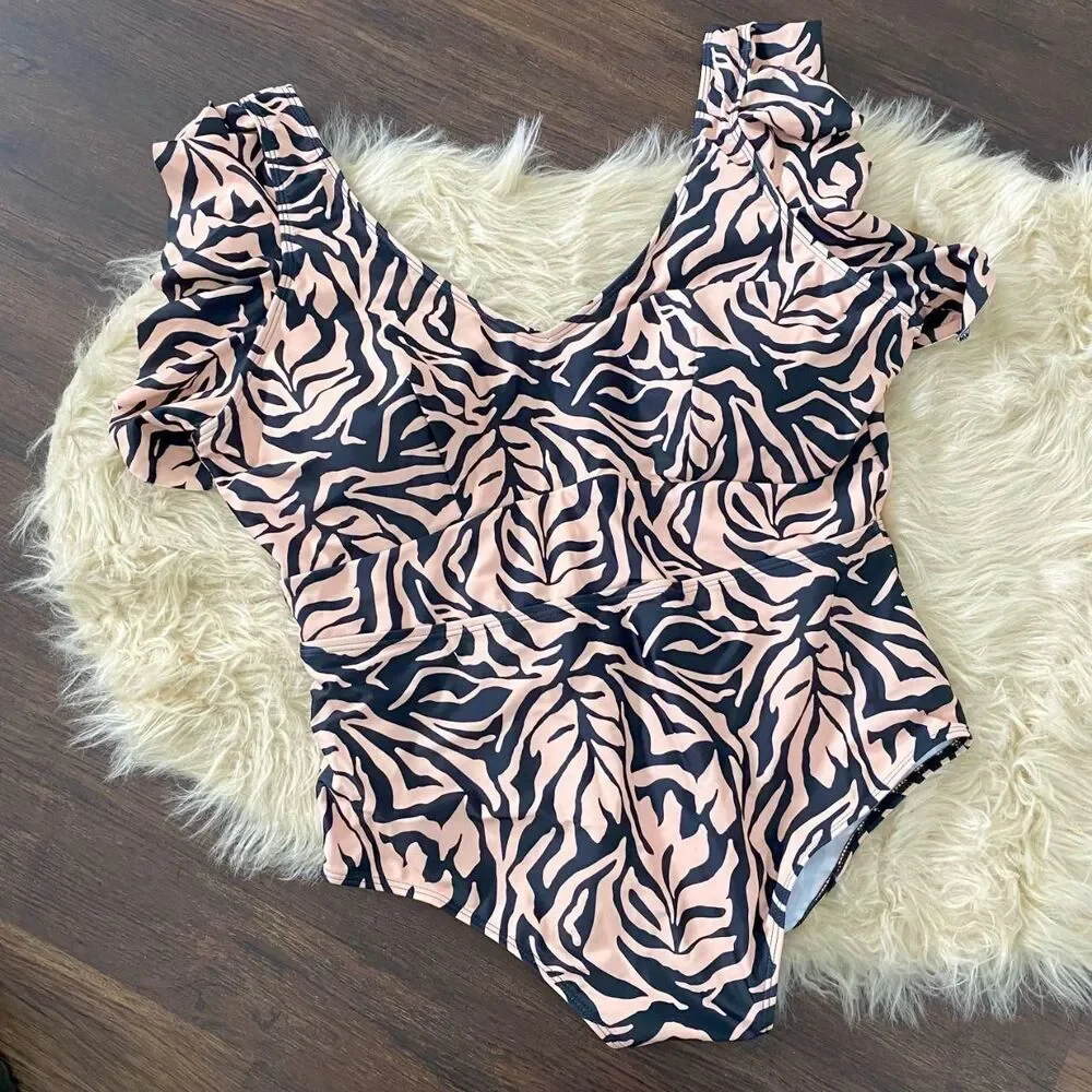 NWOT Chic Soul Spending My PTO Swimsuit, Zebra pattern Size 3XL